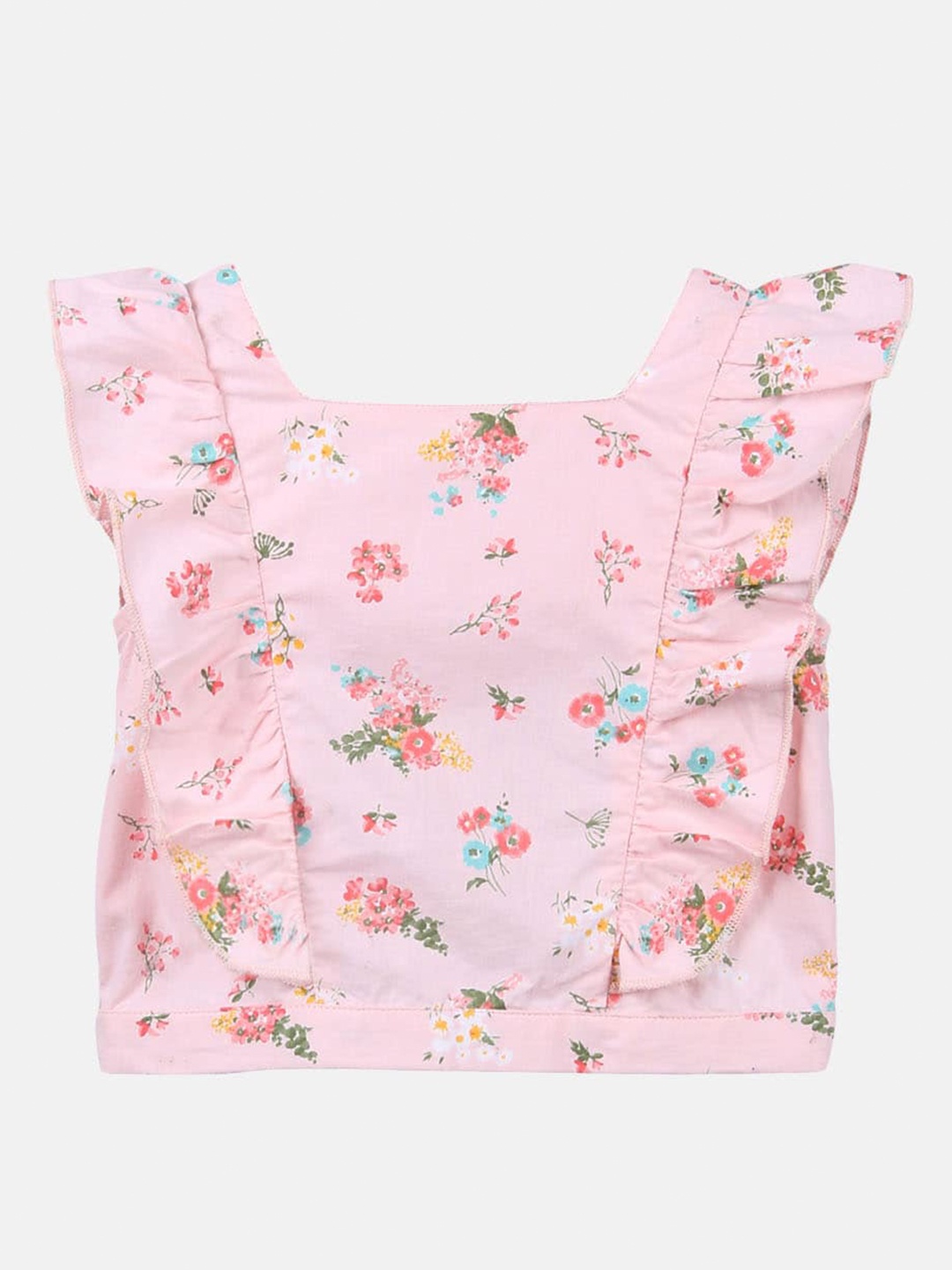 

Beebay Girls Pink Floral Print Ruffles Pure Cotton Top