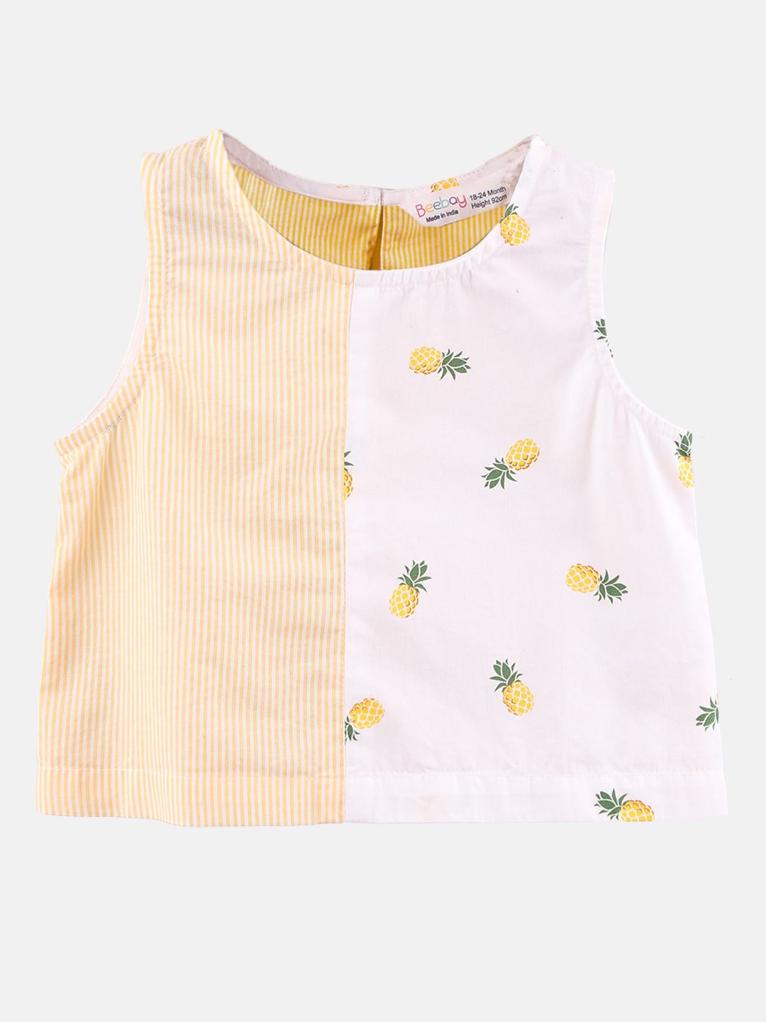 

Beebay Girls Yellow & White Pineapple Print Pure Cotton Top