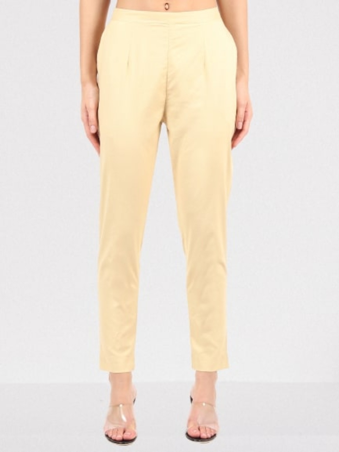 

MUFFLY Women Beige Cropped Trousers