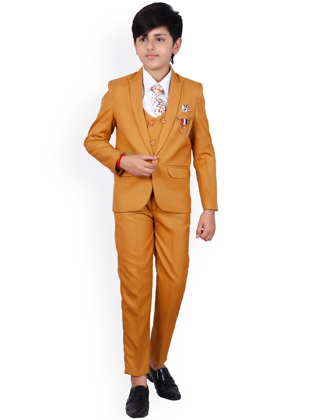 

FOURFOLDS Boys Mustard Solid 5-Piece Party Suit