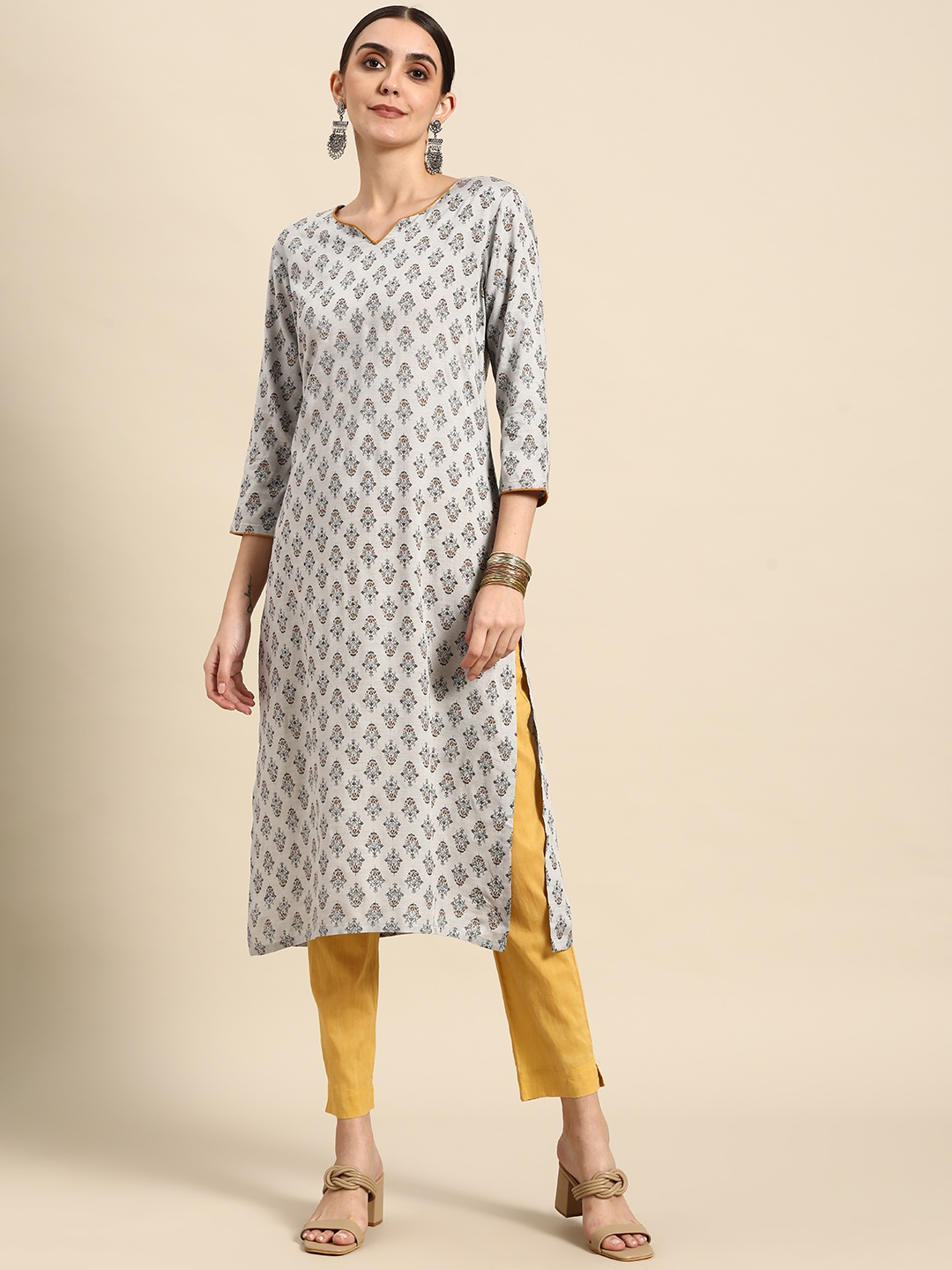 

Anouk Women Lavender Ethnic Motifs Foil Printed Kurta