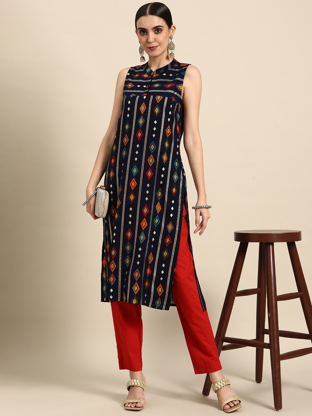 

Anouk Women Navy Blue Ethnic Motifs Kurta