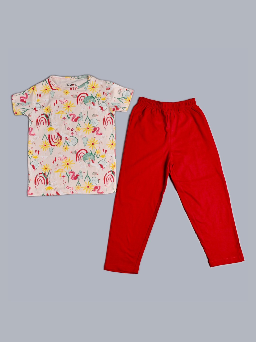 

Taatoom Girls Maroon Printed Night suit