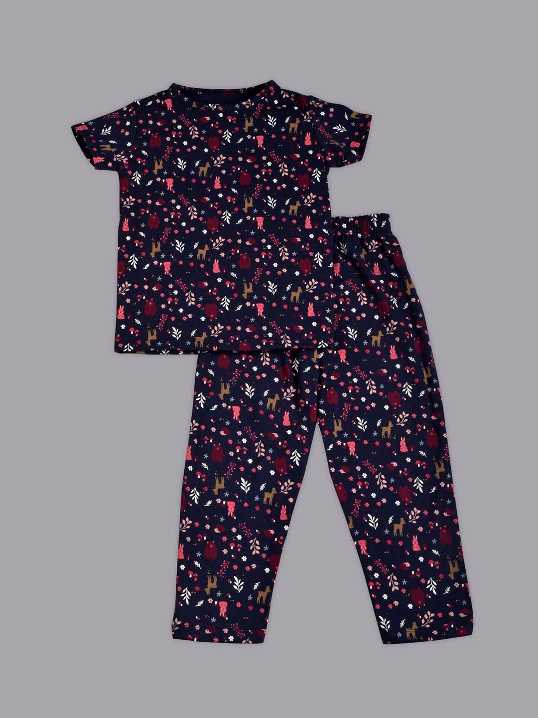 

Taatoom Girls Navy Blue & Beige Printed Night suit