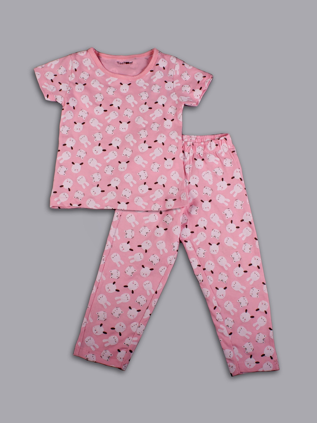

Taatoom Girls Pink & White Printed Night suit