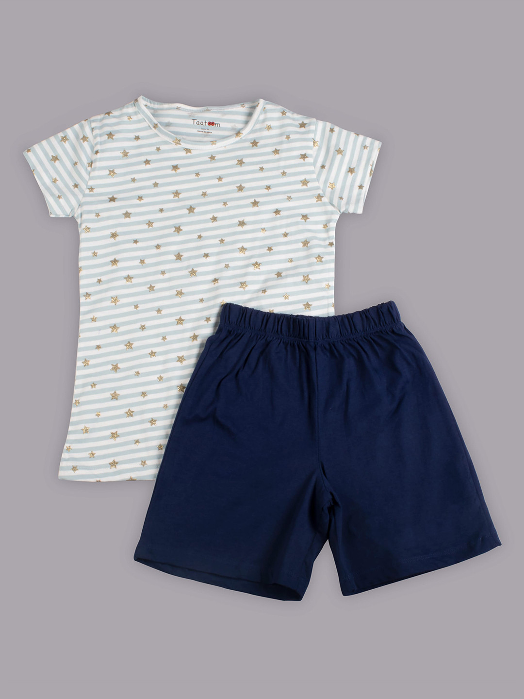 

Taatoom Girls Navy Blue & Off White Printed Night suit