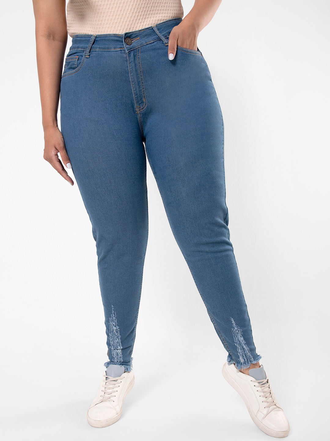 

Instafab Plus Plus Size Women Blue Jean Skinny Fit Low Distress Stretchable Jeans