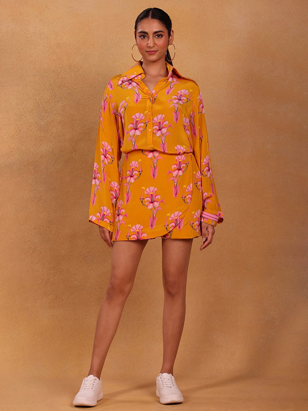 

Masaba Floral Print Shirt with Skort, Yellow