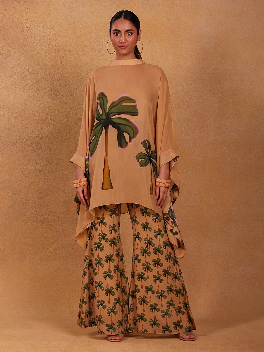 

Masaba Printed Kaftan Kurta with Palazzo, Tan