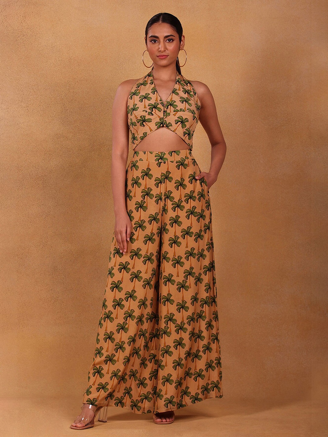 

Masaba Women Tan & Green Printed Top with Palazzos