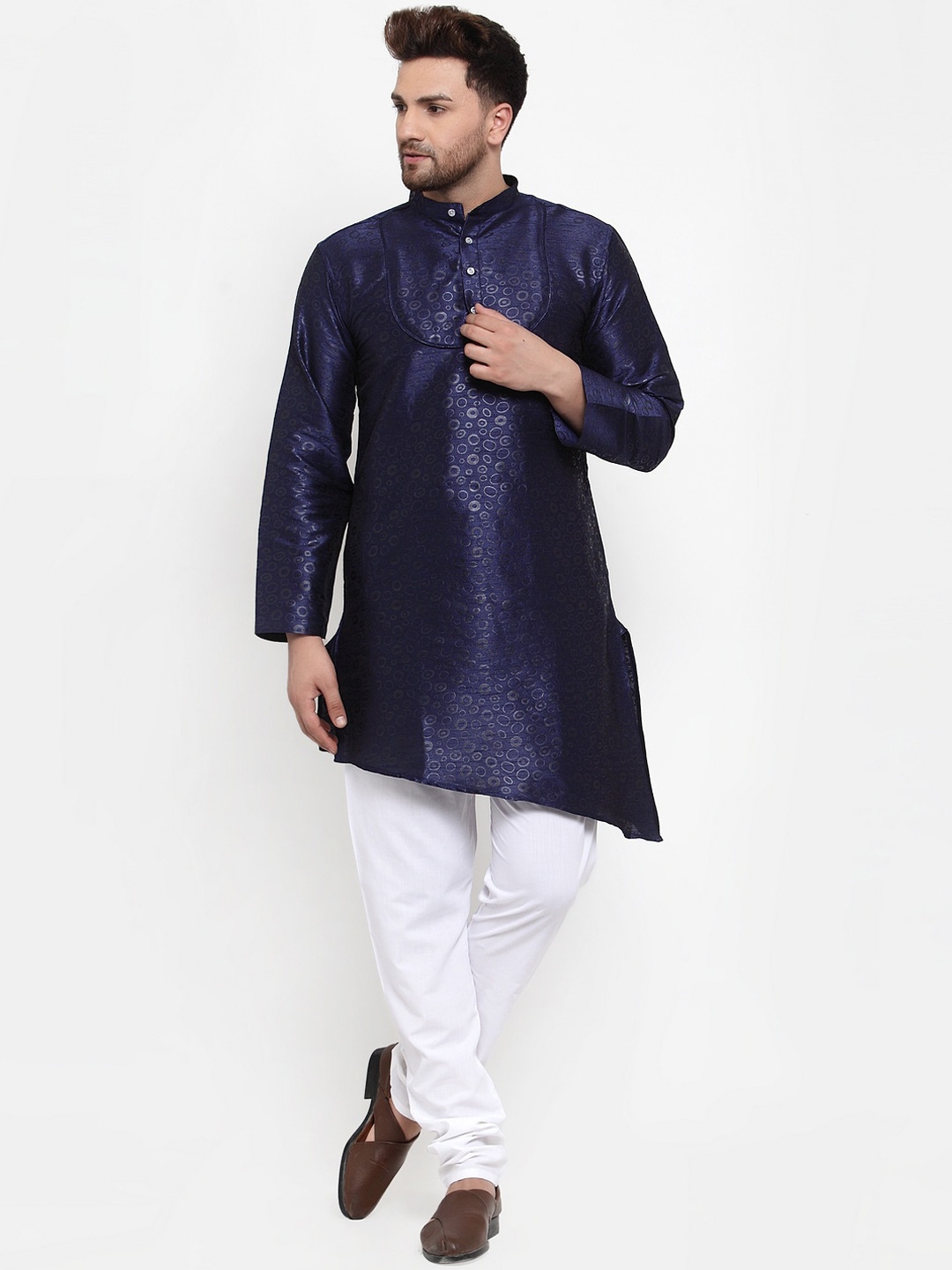 

KLOTTHE Men Navy Blue Printed Kurta with Pyjamas