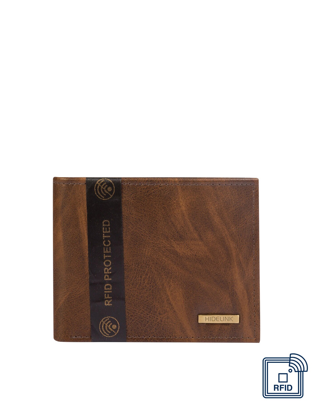 

Hidelink Men Brown Embellished Two Fold RFID Protected Wallet