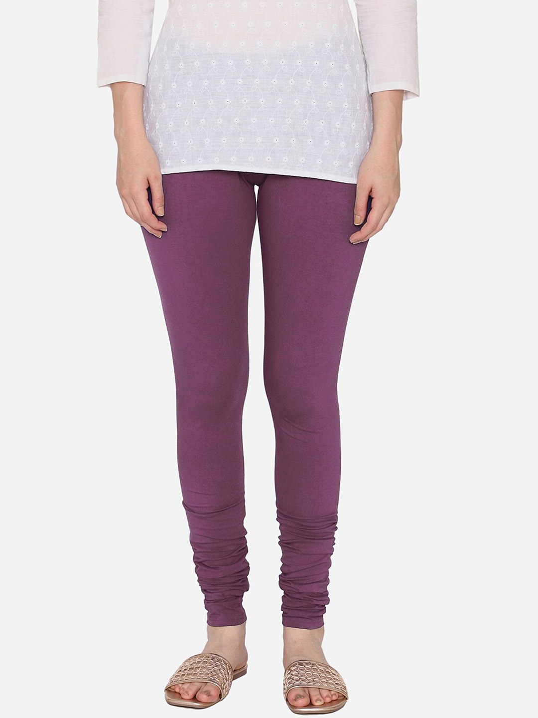

Vami Women Mauve Solid Churidar-Length Leggings