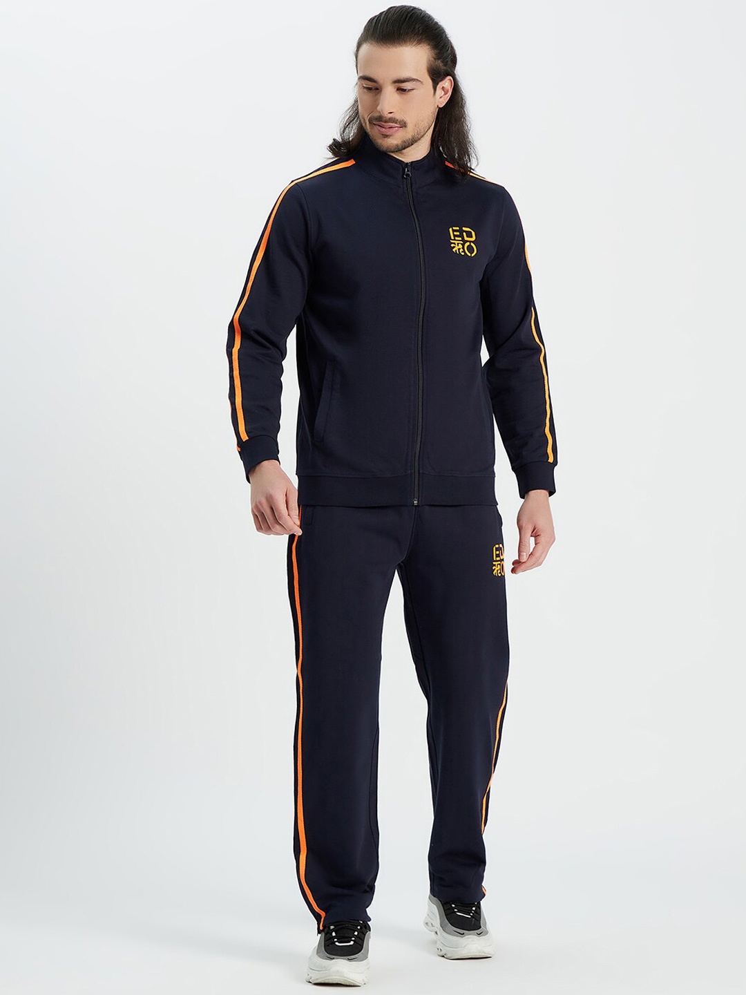 

EDRIO Men Navy Blue Solid Pure Cotton Tracksuits