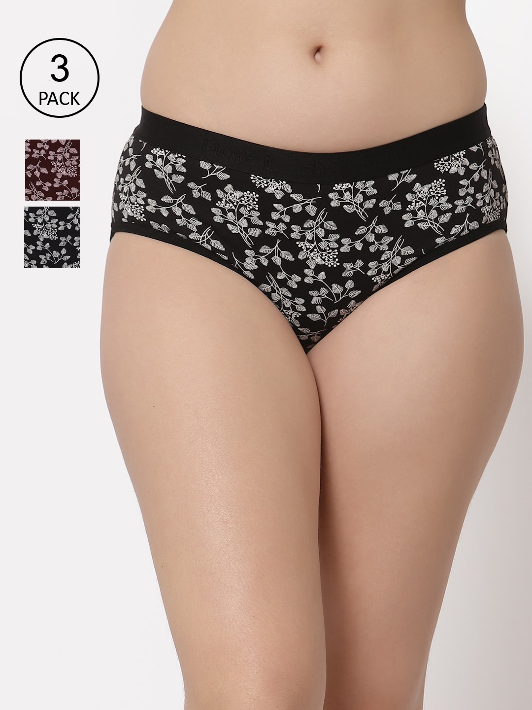 Floret Women Pack of 3 Assorted Hipster Briefs