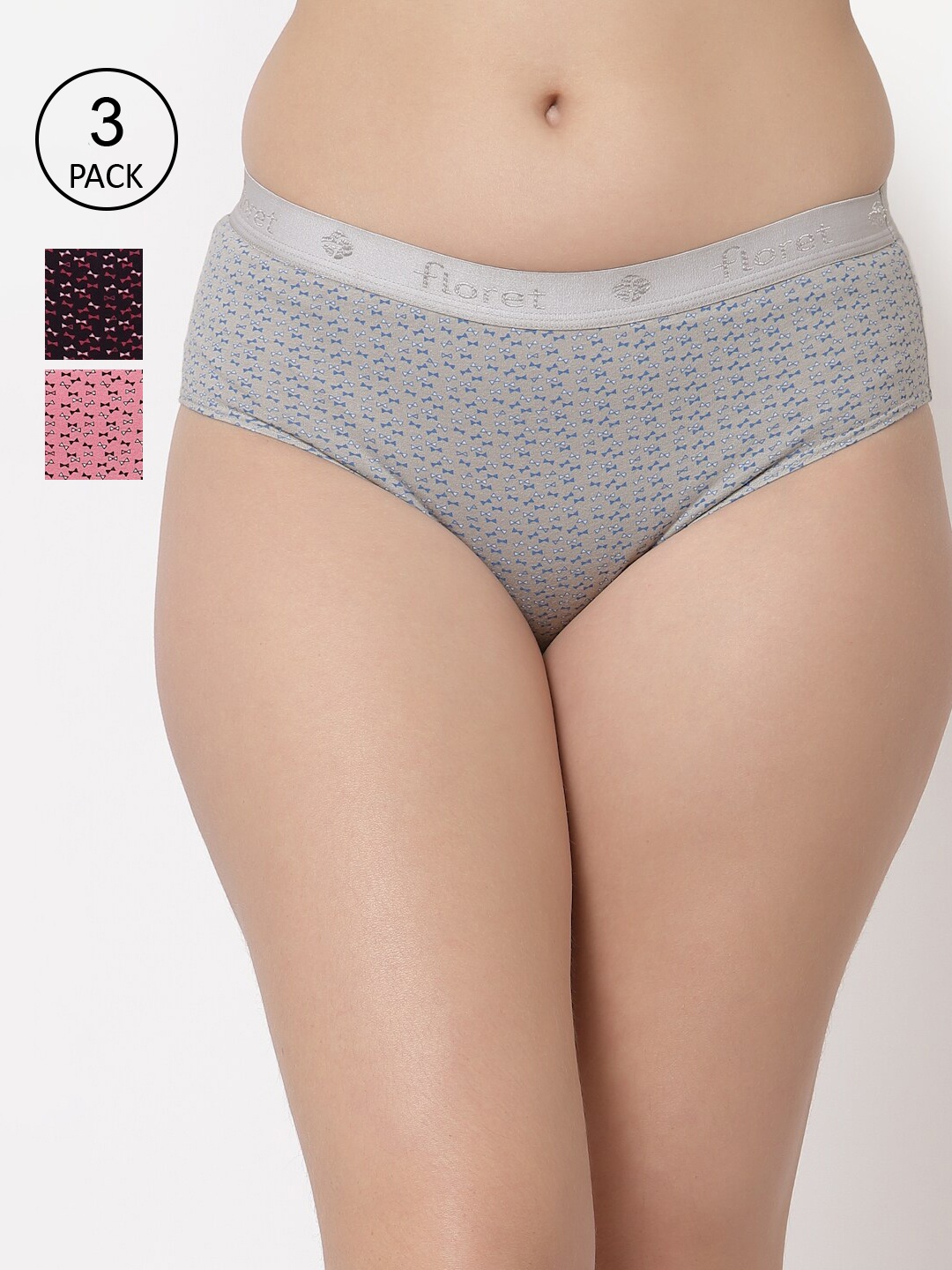 

Floret Women Pack of 3 Assorted Hipster Briefs