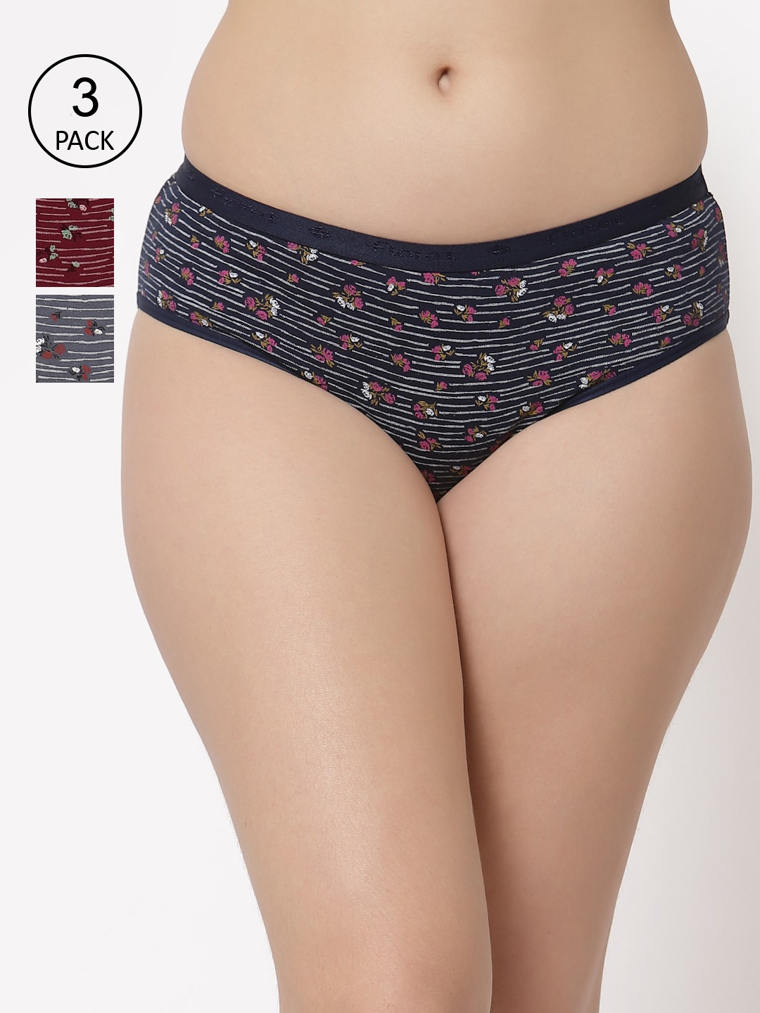 Floret Women Pack Of 3 Assorted Hipster Briefs