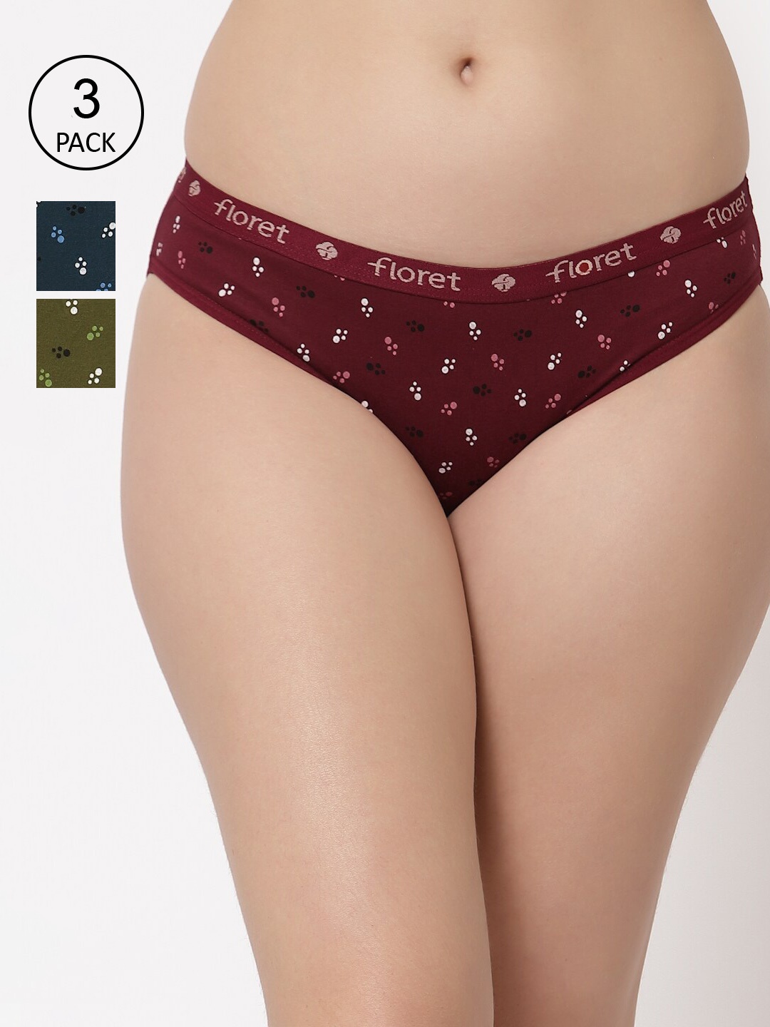 

Floret Women Pack Of 3 Assorted Hipster Briefs