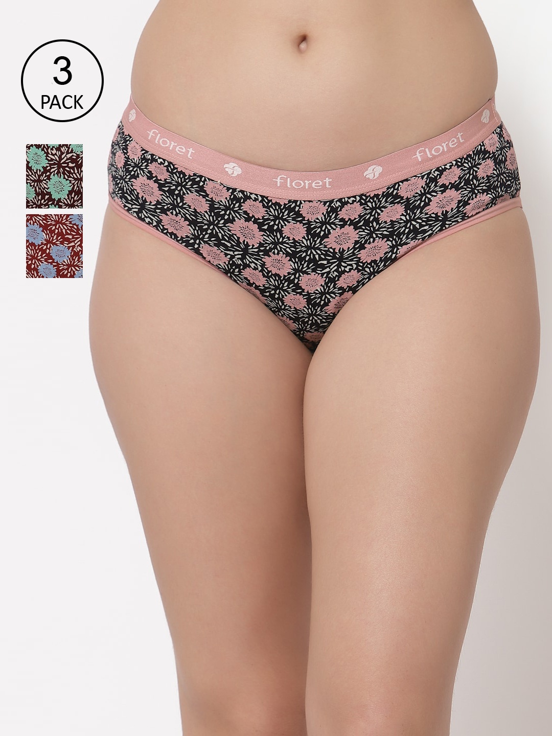 

Floret Women Pack Of 3 Assorted Basic Briefs