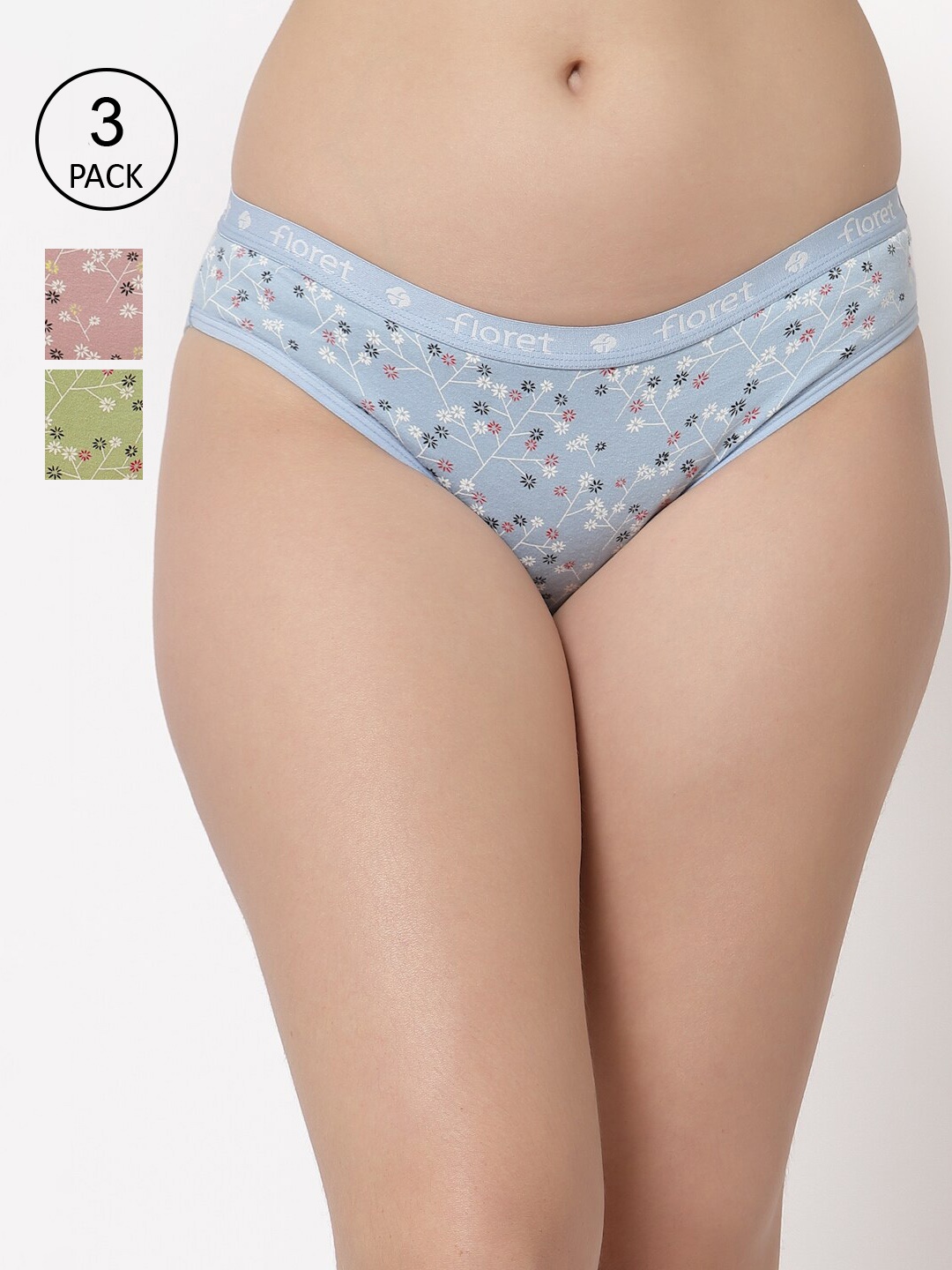 

Floret Women Pack Of 3 Assorted Hipster Briefs