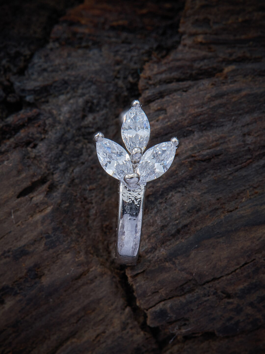 

Kushal's Fashion Jewellery Rhodium-Plated White CZ-Studded Nosepin