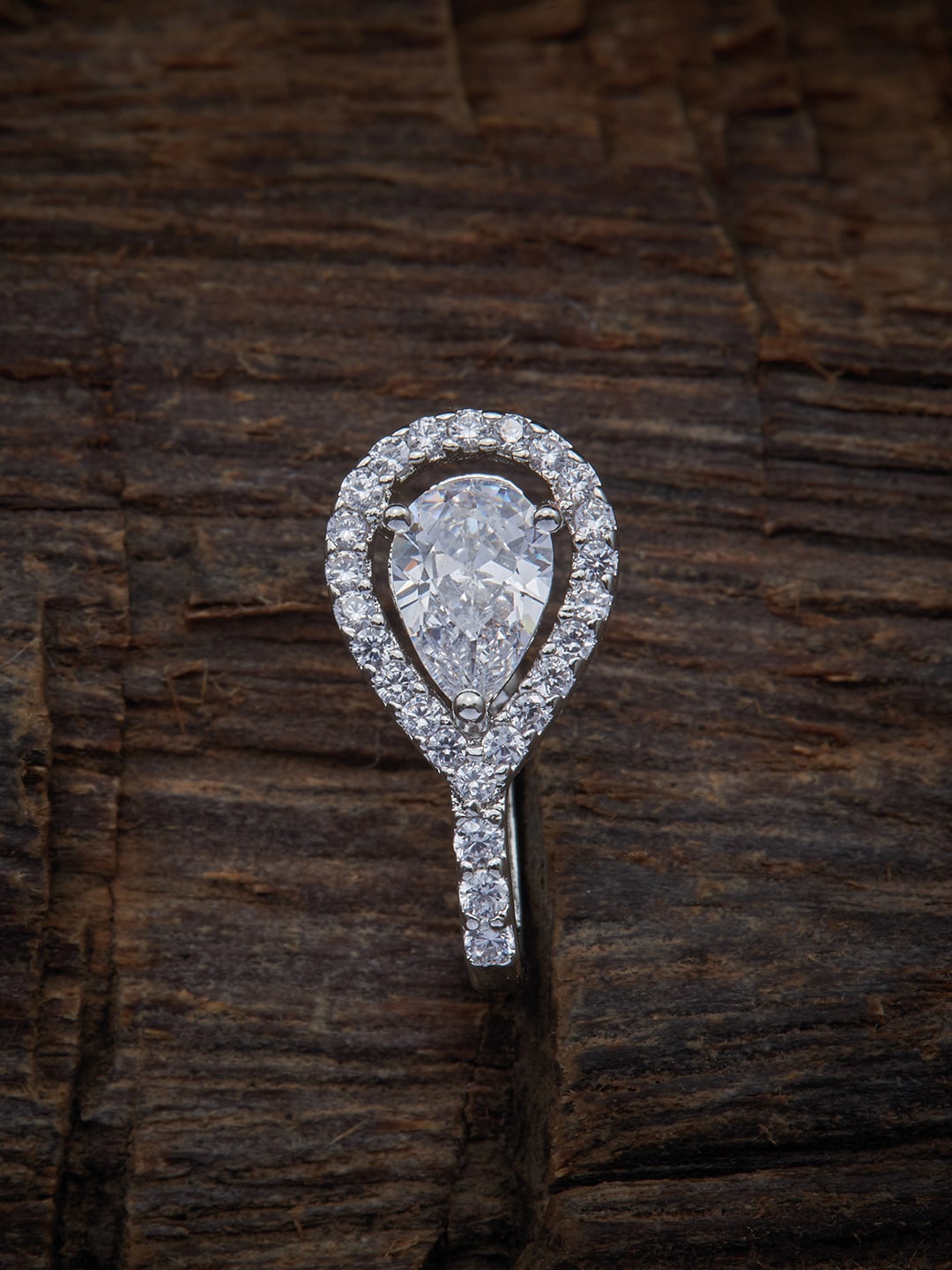 

Kushal's Fashion Jewellery Rhodium-Plated White CZ-Studded Nosepin