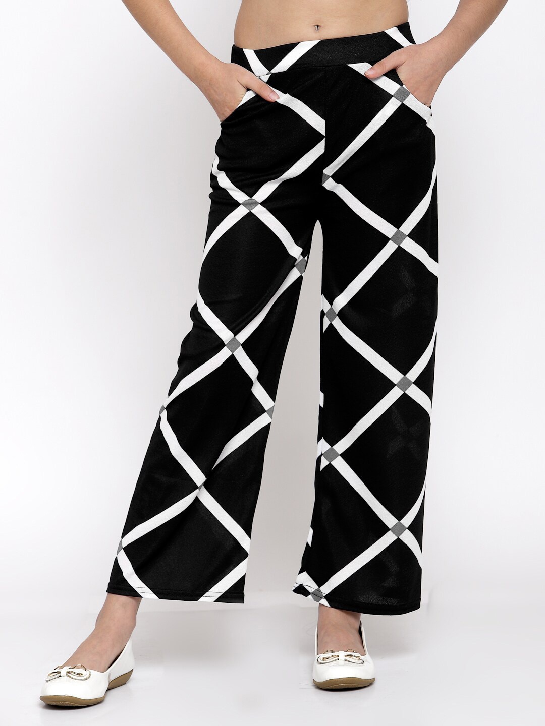 

KLOTTHE Girls Black & White Printed Flared Palazzos