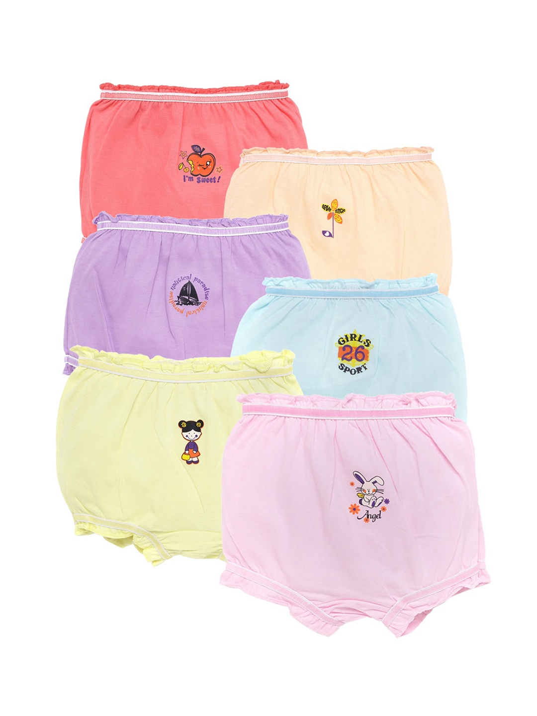 

SAVAGE Infant Girls Pack Of 6 Assorted Cotton Basic Briefs