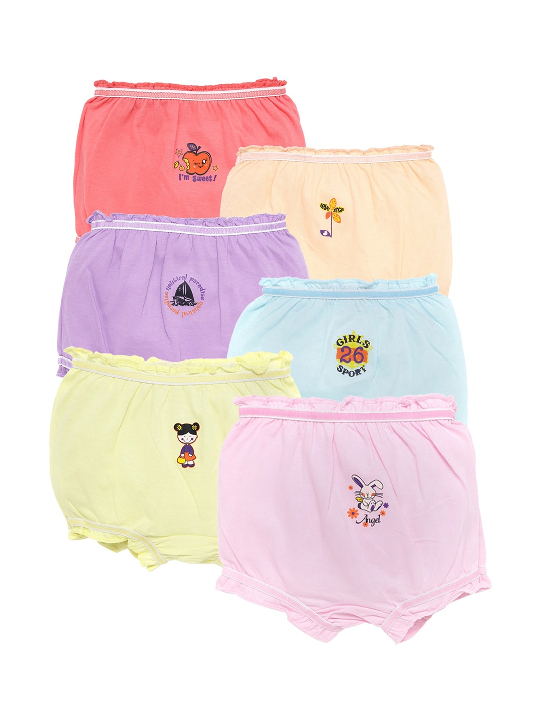 

SAVAGE Kids Girls Pack Of 6 Assorted Cotton Basic Briefs