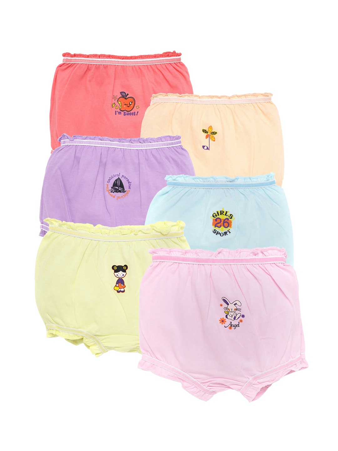 

SAVAGE Kids Girls Pack Of 6 Assorted Cotton Basic Briefs