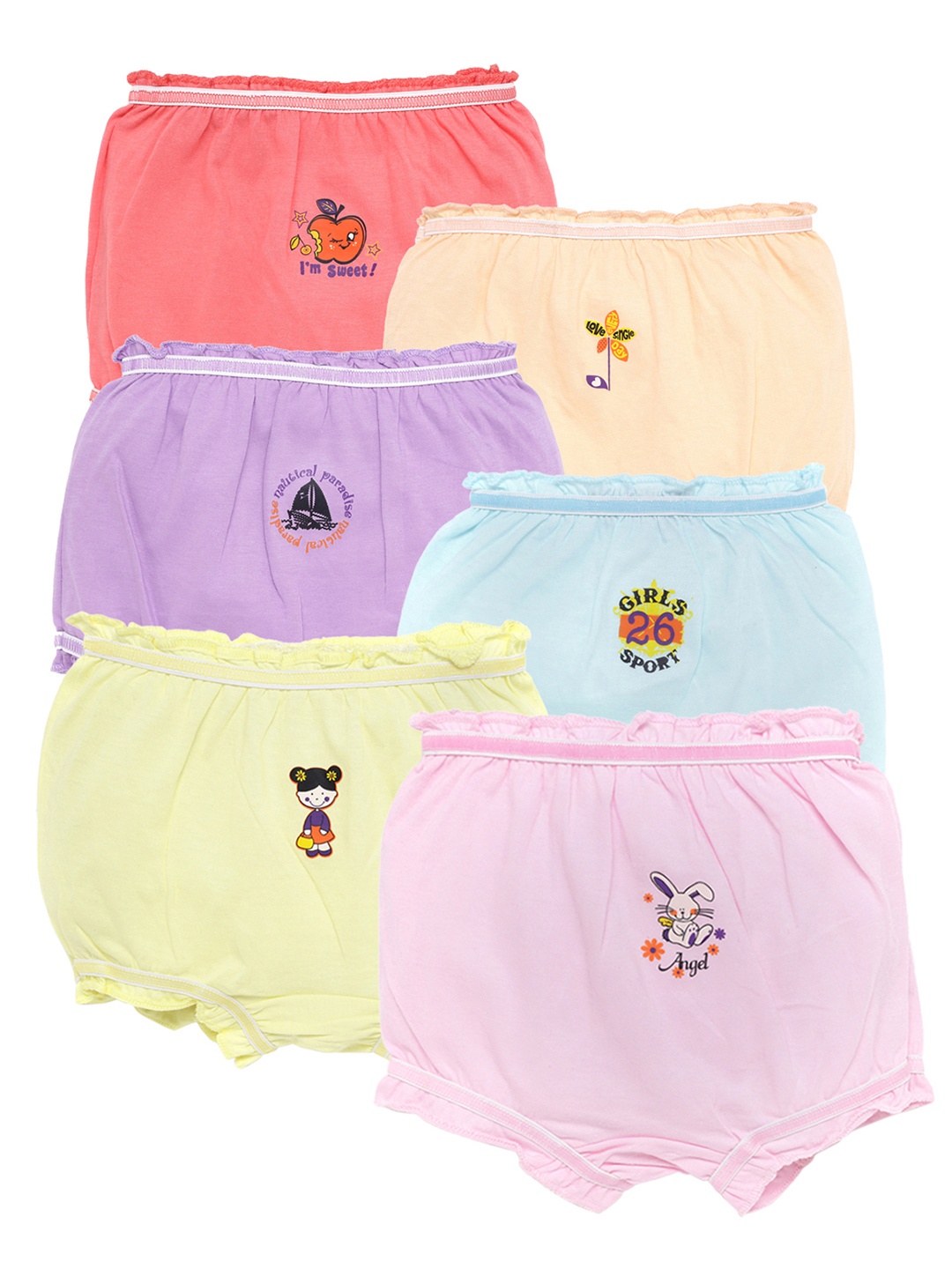 

SAVAGE Girls Pack Of 6 Cotton Basic Briefs, Multi