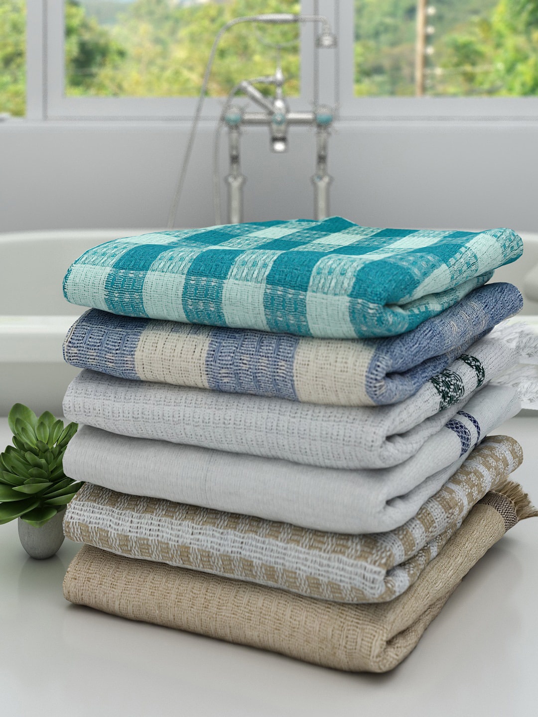 

Athom Trendz Pack of 6 Light weight Cotton Bath Towel, Multi