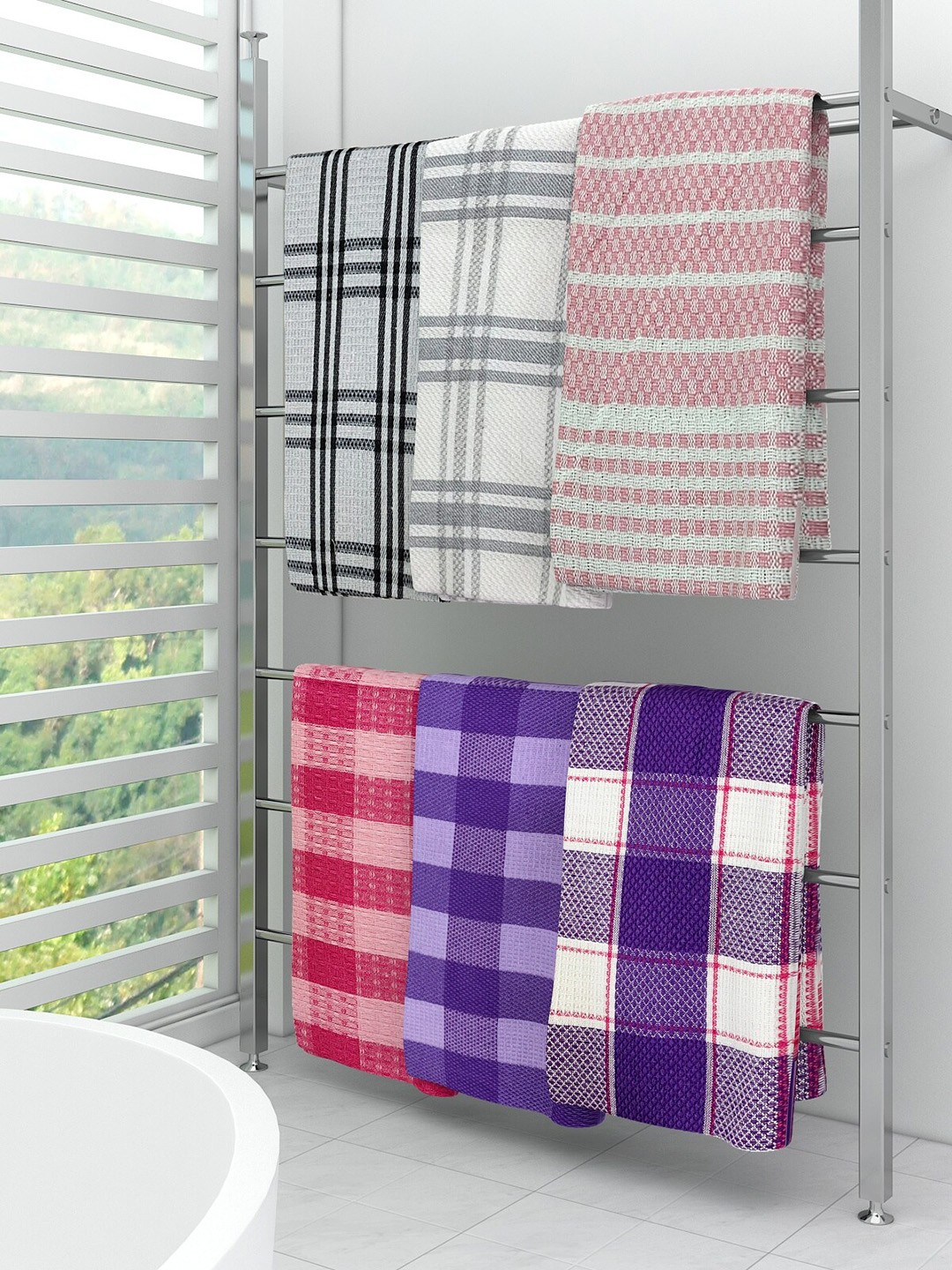 

Athom Trendz Multicolored Pack of 6 Eco Saviour Premium Cotton Towel Set, Multi
