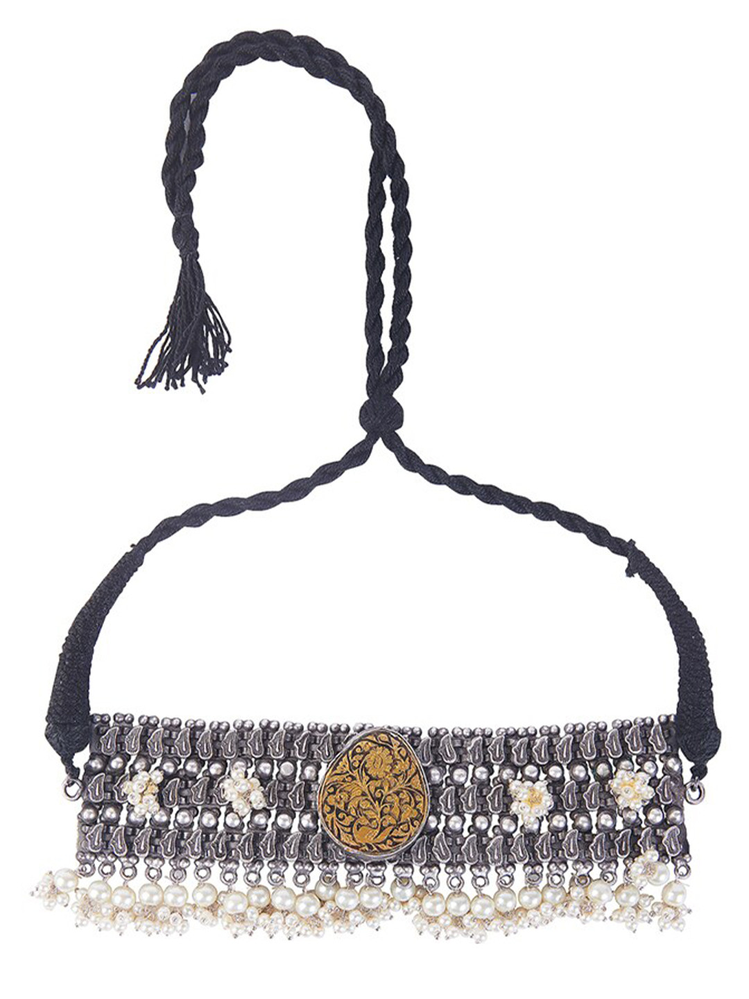 

CURIO COTTAGE Steel & Gold-Toned Silver-Plated Oxidised Necklace
