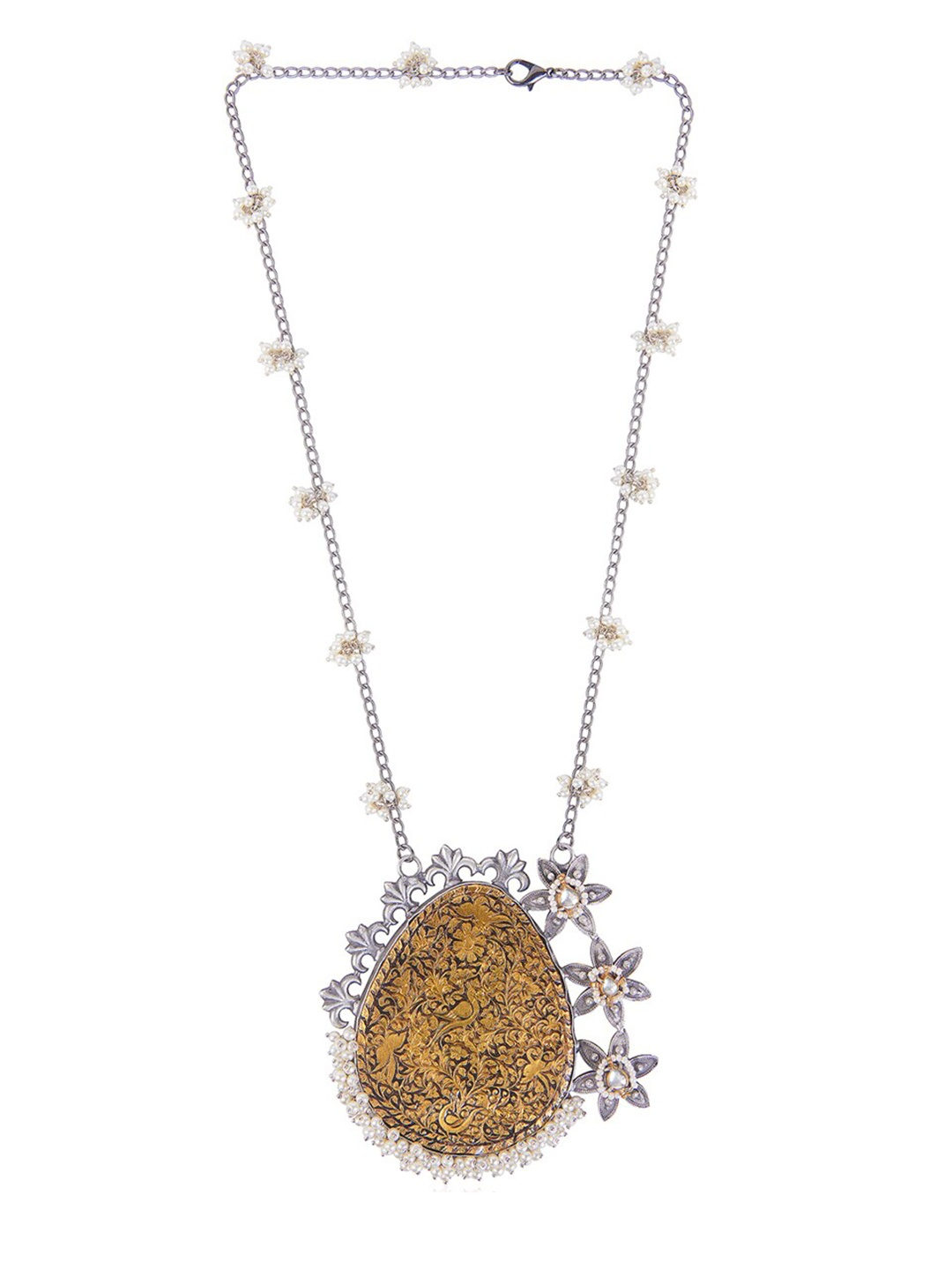 

CURIO COTTAGE Silver-Toned & Gold-Toned Silver-Plated Oxidised Necklace