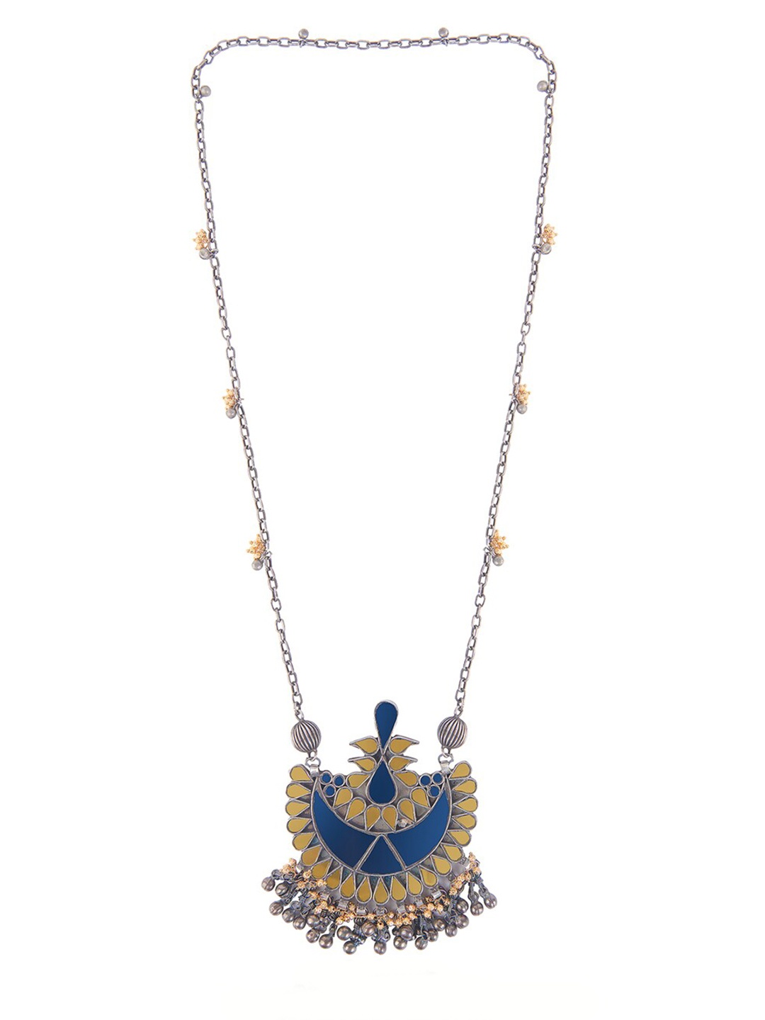 

CURIO COTTAGE Silver-Plated & Blue Oxidised Necklace