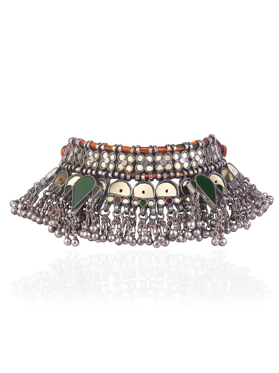 

CURIO COTTAGE Yellow & Silver-Toned Silver-Plated Oxidised Necklace