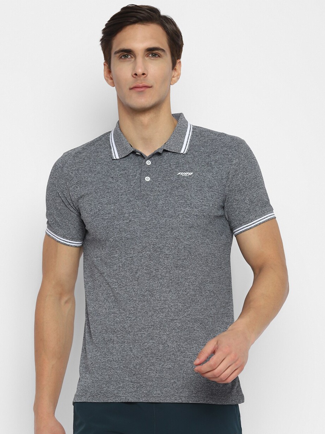 

FURO by Red Chief Men Grey Solid Polo Collar T-shirt