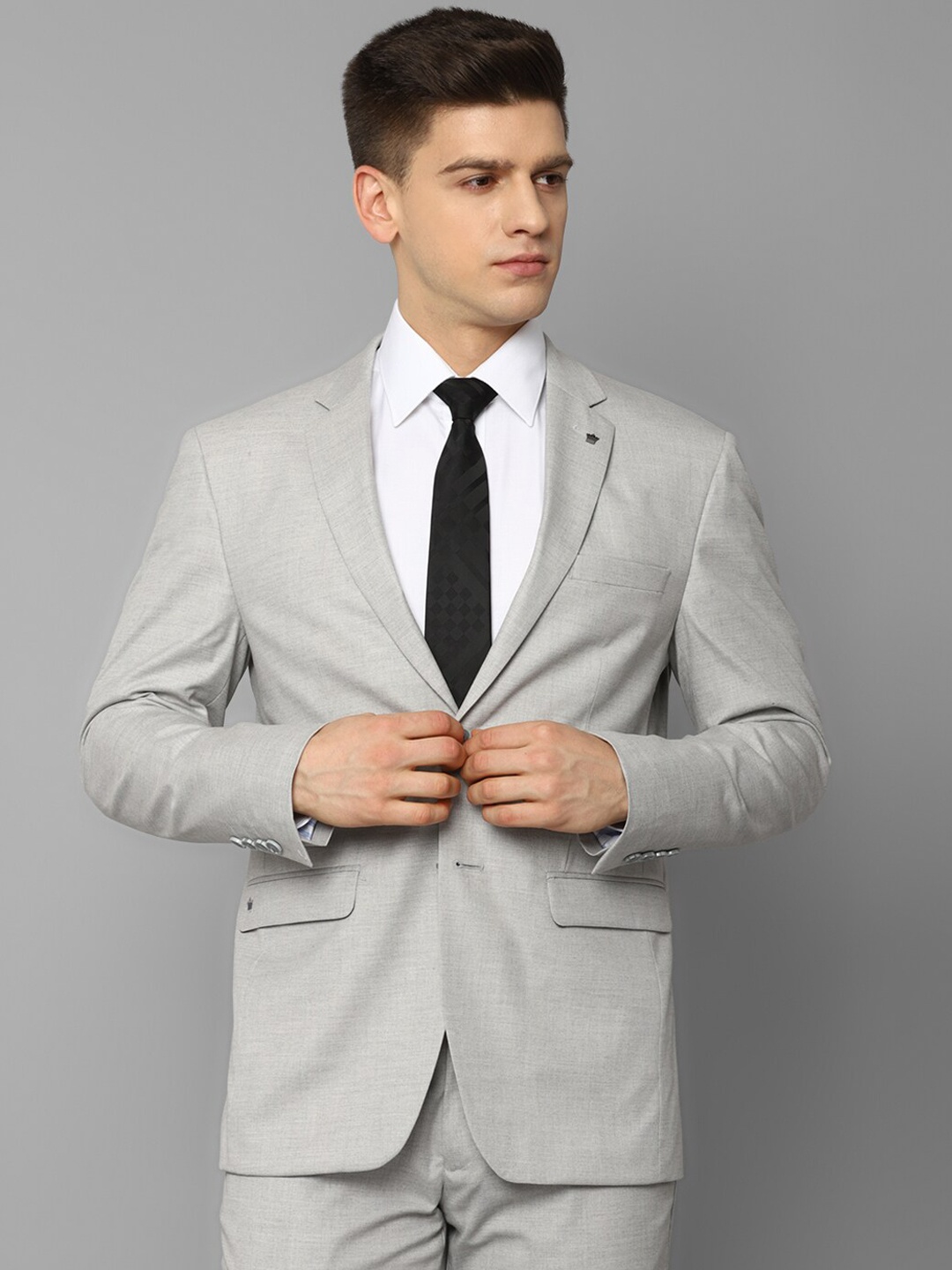 

Louis Philippe Men Grey Self-Design Slim-Fit Single-Breasted Blazer