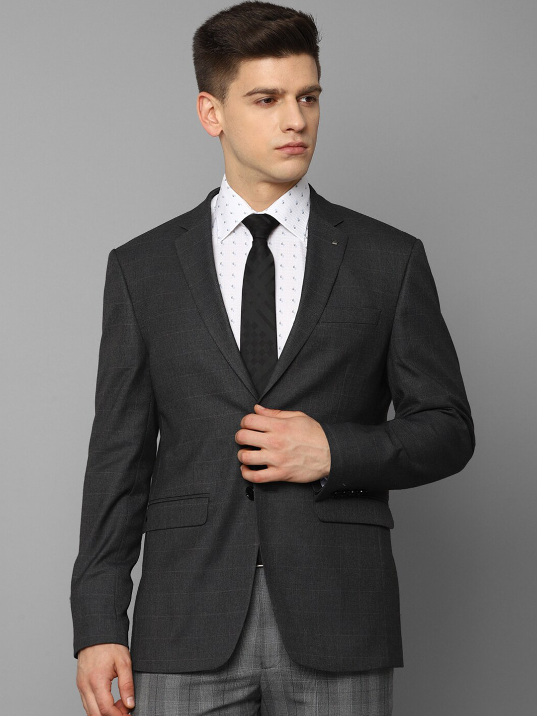 

Louis Philippe Men Grey Checked Slim-Fit Single-Breasted Blazer