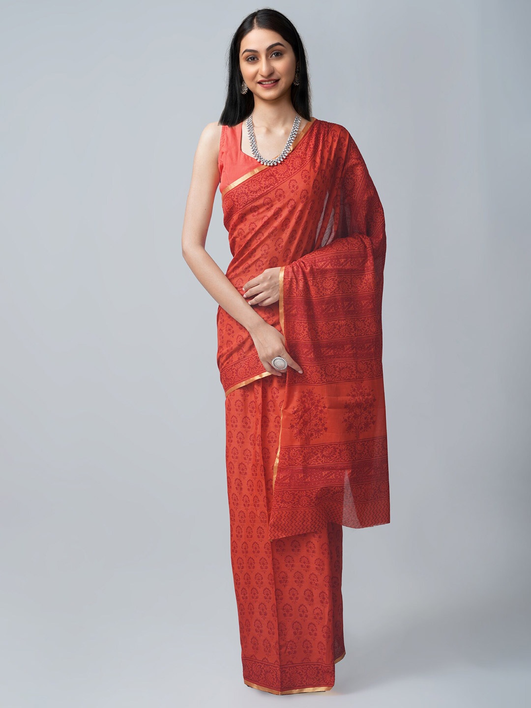 

Unnati Silks Red & Golden Bagh Pure Cotton Venkatgiri Saree