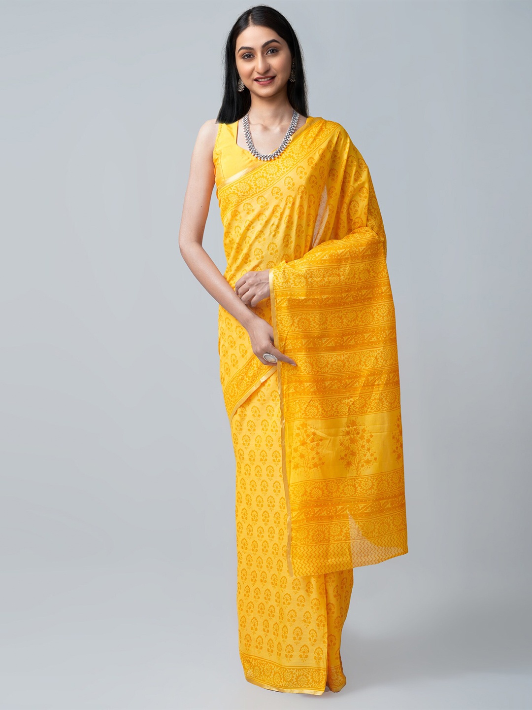 

Unnati Silks Yellow Bagh Pure Cotton Venkatgiri Saree