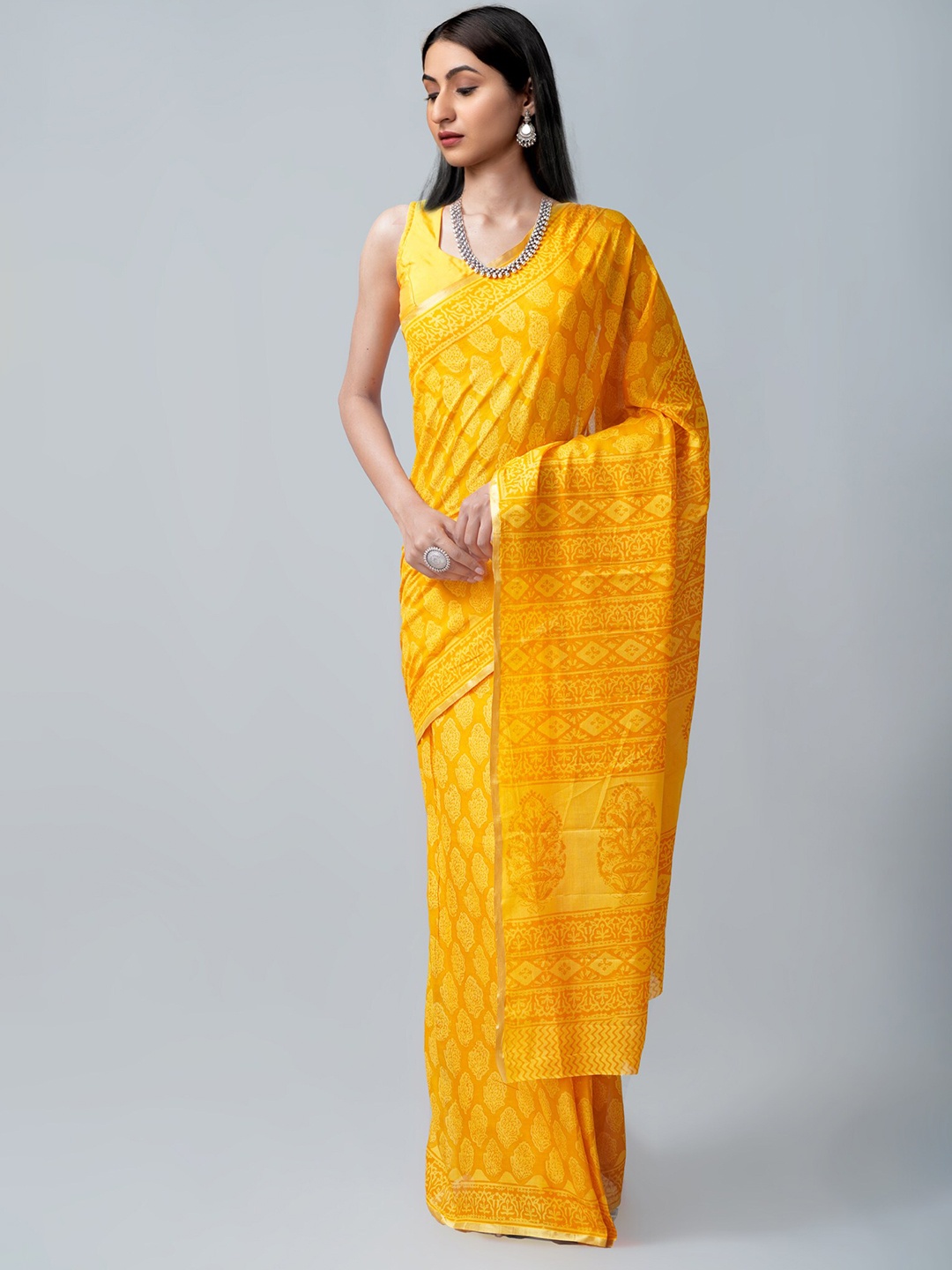

Unnati Silks Yellow Bagh Pure Cotton Venkatgiri Saree