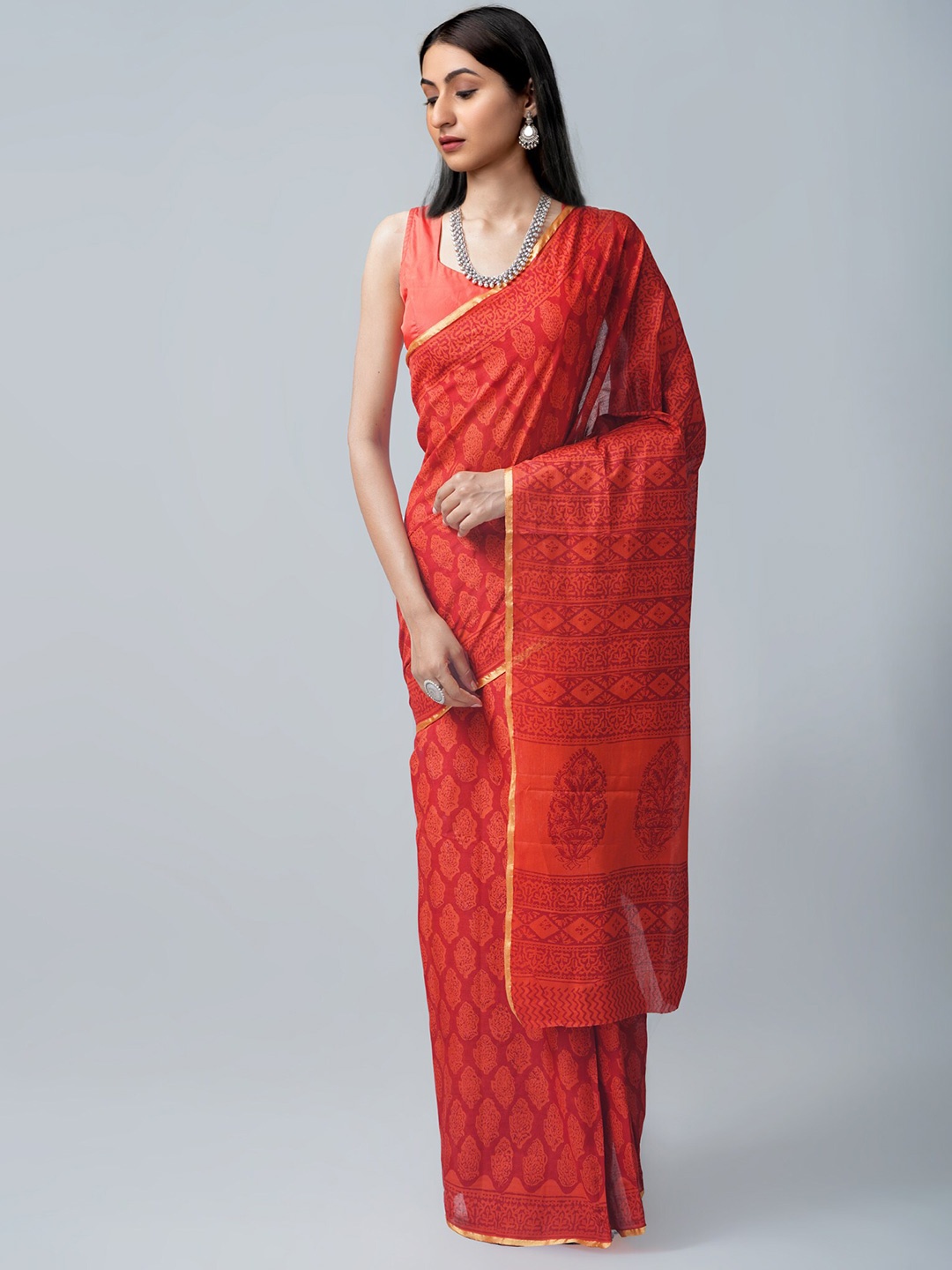 

Unnati Silks Red Bagh Pure Cotton Venkatgiri Saree
