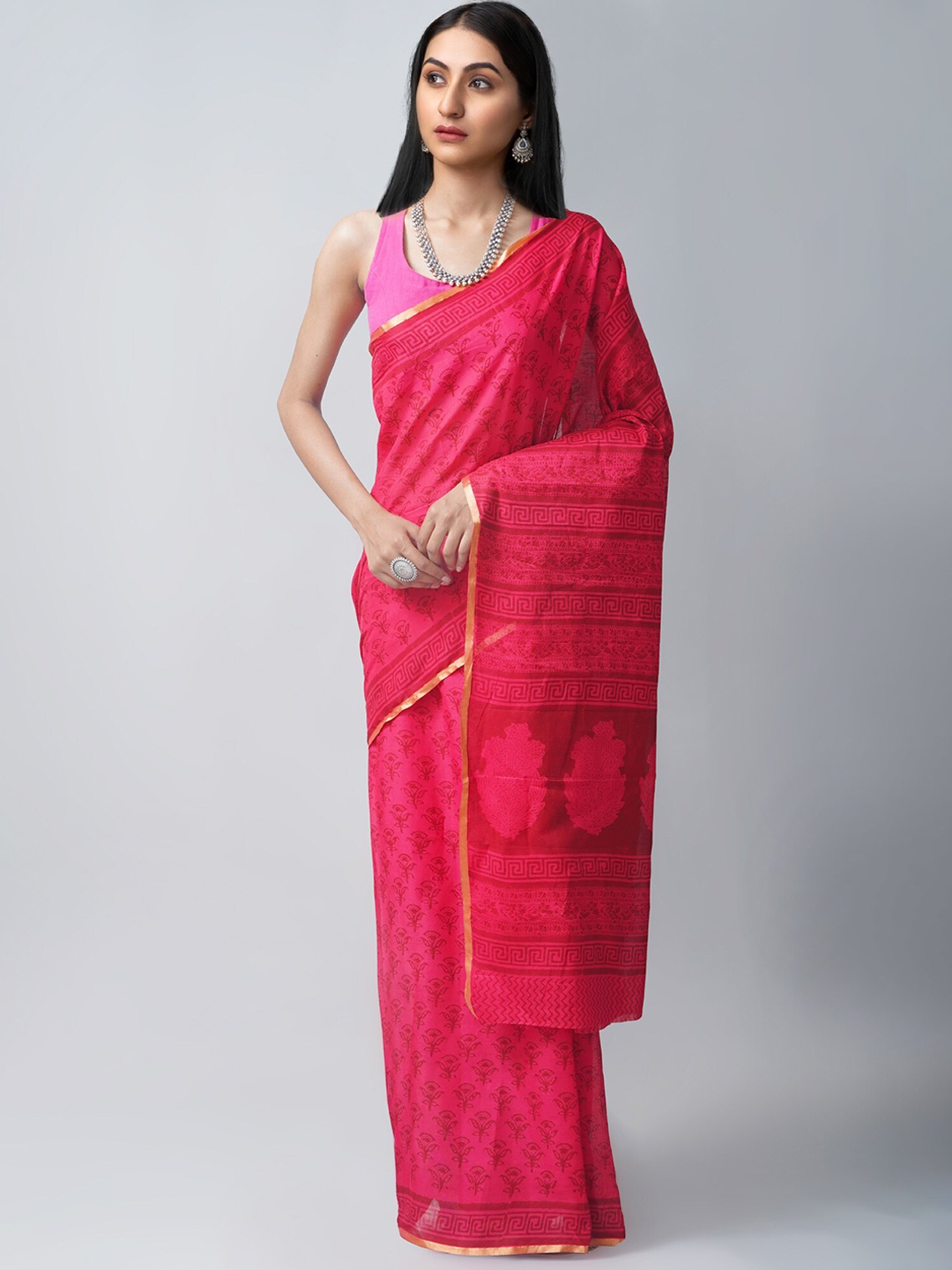 

Unnati Silks Pink Bagh Pure Cotton Venkatgiri Saree