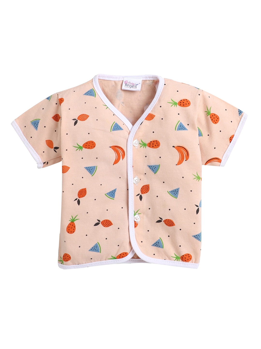 

Little Angels Infant Kids Peach-Coloured & Red Printed Cotton Jhabla