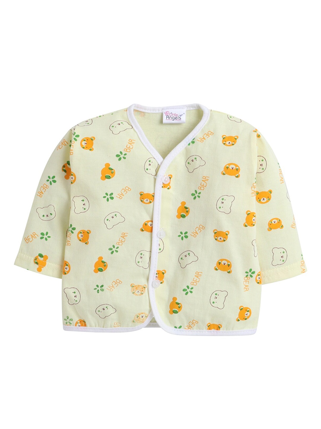 

Little Angels Infant Kids Yellow & White Printed Cotton Jhabla