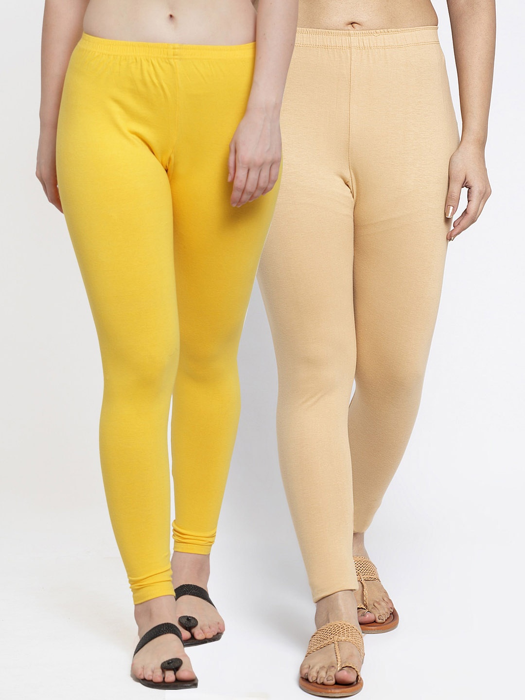 

Jinfo Women Pack Of 2 Solid Ankle-Length Leggings, Yellow