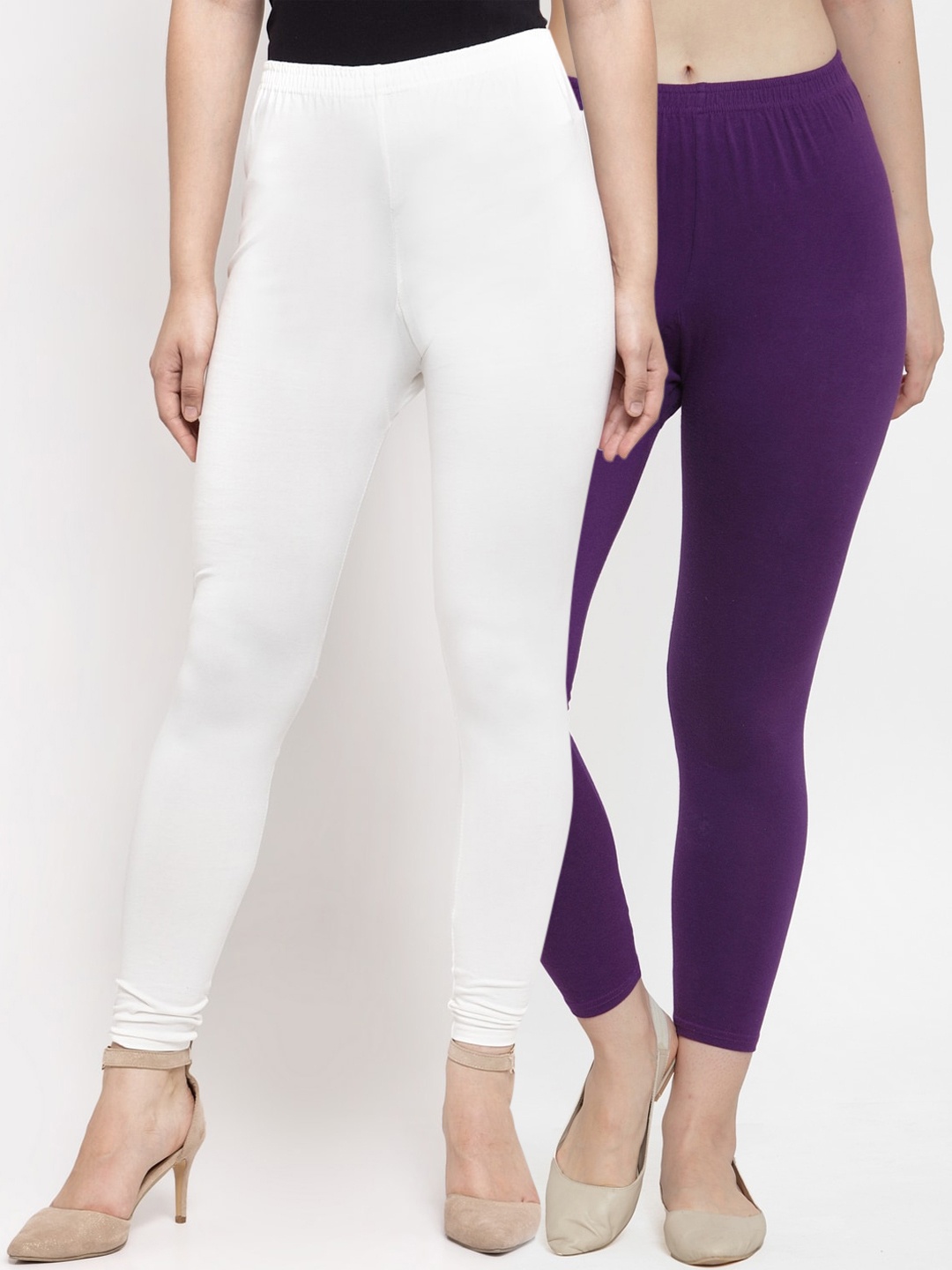

Jinfo Women Pack Of 2 Solid Ankle-Length Leggings, White