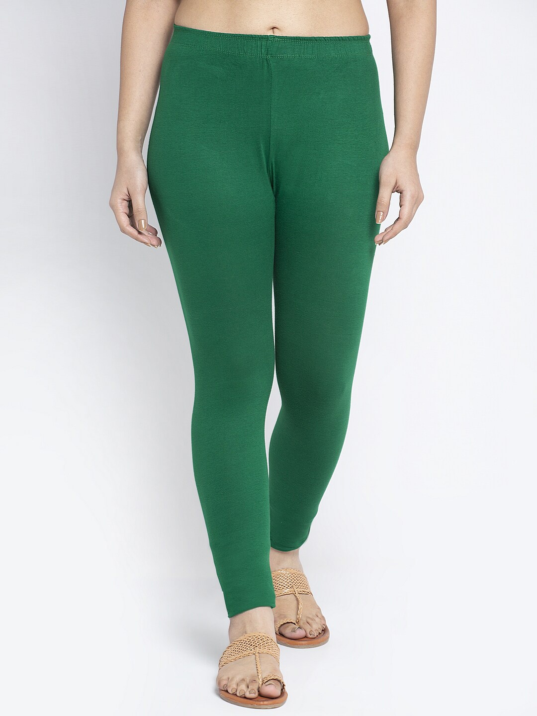 

Jinfo Women Green Solid Ankle-Length Leggings